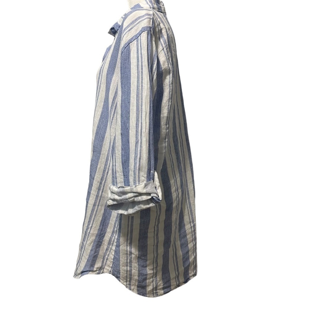 Viola Borghi 100% Linen Striped Blue White Medium Tunic Dress Classic Nautical - Picture 4 of 10
